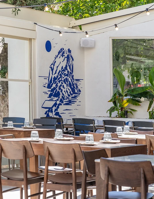 Courtyard dining at Melina Seafood
